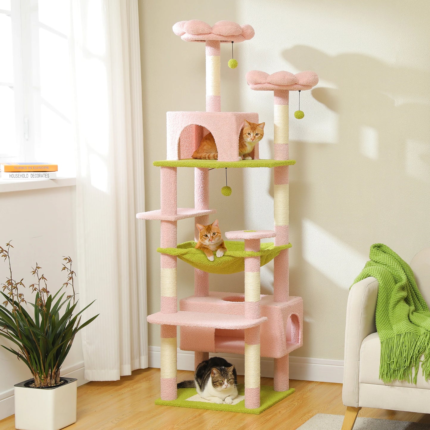 PEQULTI CN Multi Level Cat Tree Tower With Scratching Posts Cat Condo And Hammock