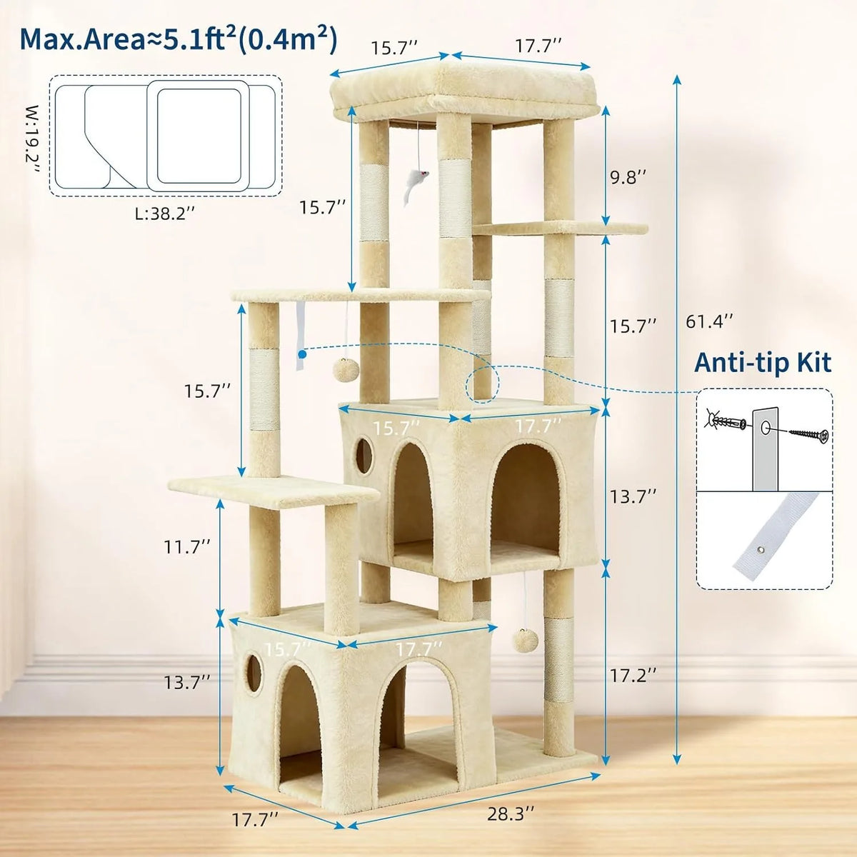 Multi Level Cat Tree Tower With Scratching Posts And Condos