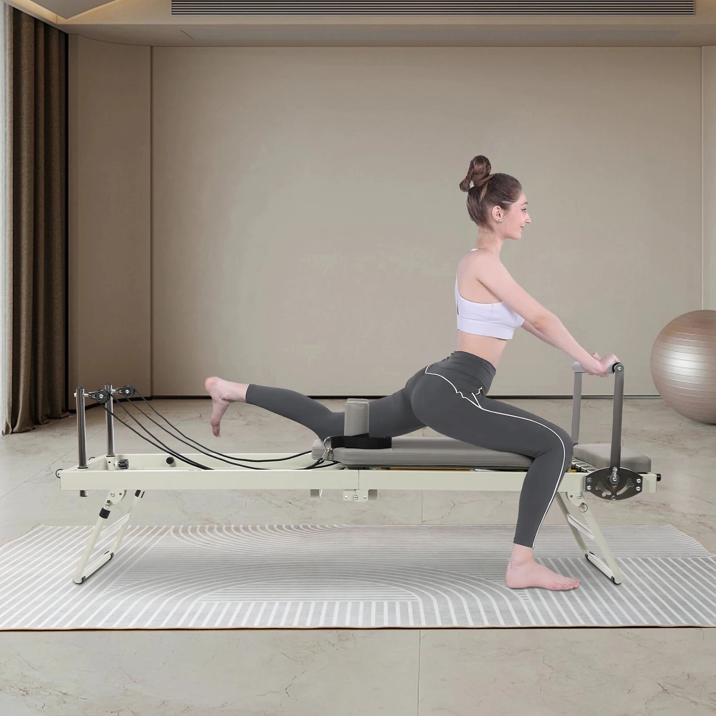 Foldable Pilates Reformer Machine With Multifunctional Fitness Equipment 120kg