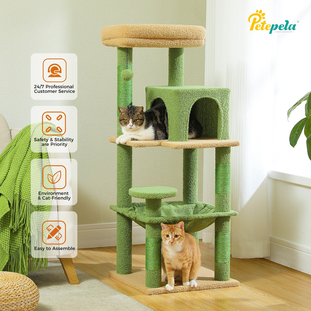 PETEPELA Indoor Cat Tree Tower With Hammock Condo And Perch