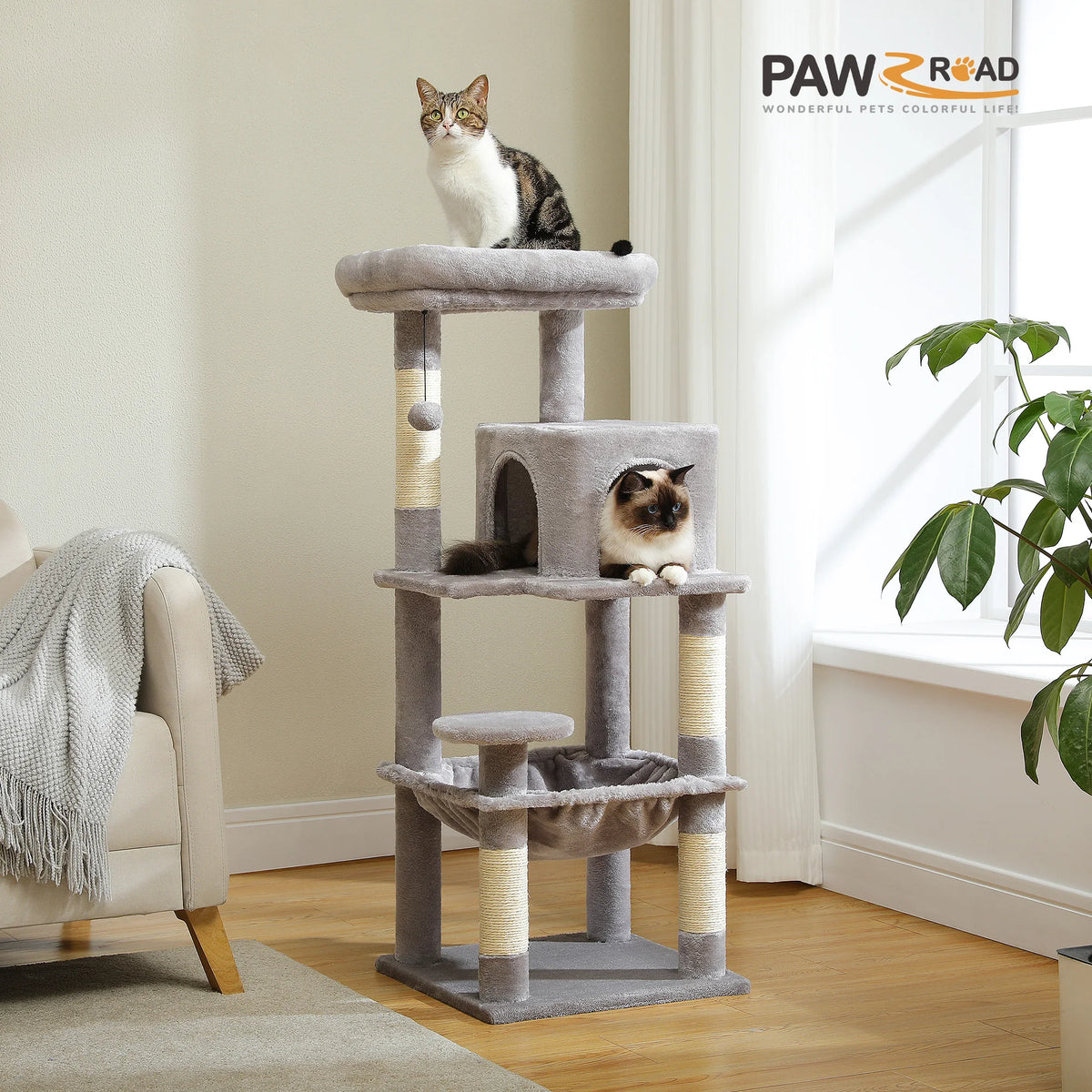 PETEPELA Indoor Cat Tree Tower With Hammock Condo And Perch