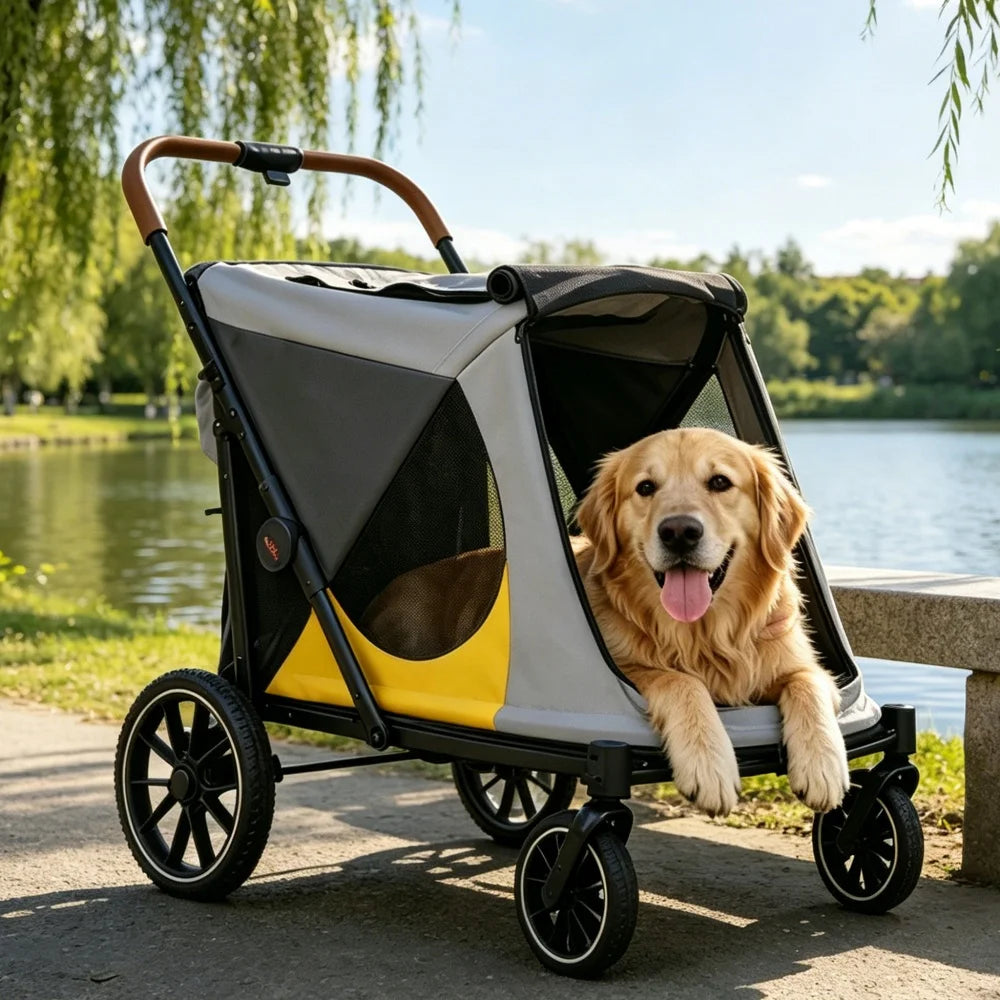 Foldable Pet Dog Stroller Rolling Cat Carrier For Senior Pets