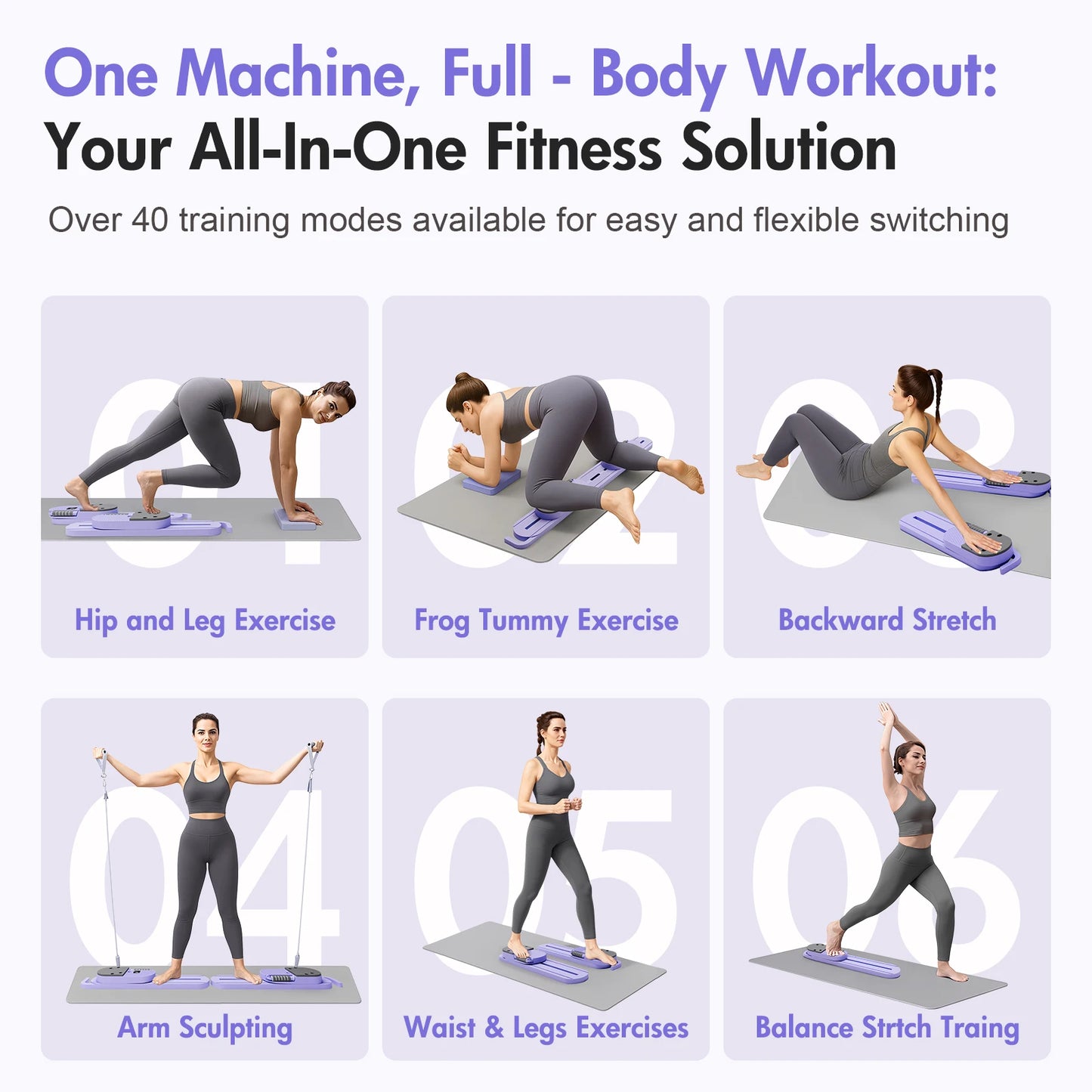 Pilates Reformer Board AB Portable Split Resistance Gym With LCD Display