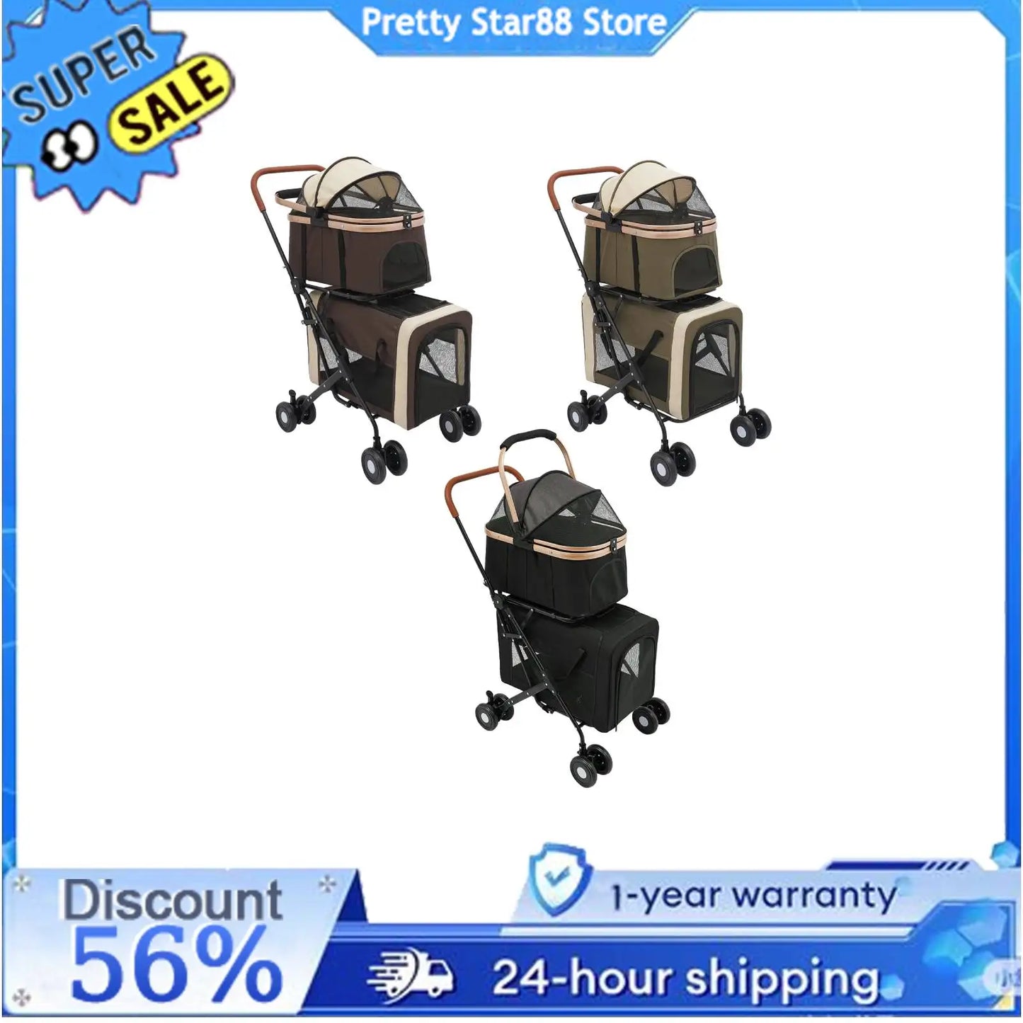 Bymaocar Foldable Pet Stroller for Small and Medium Dogs