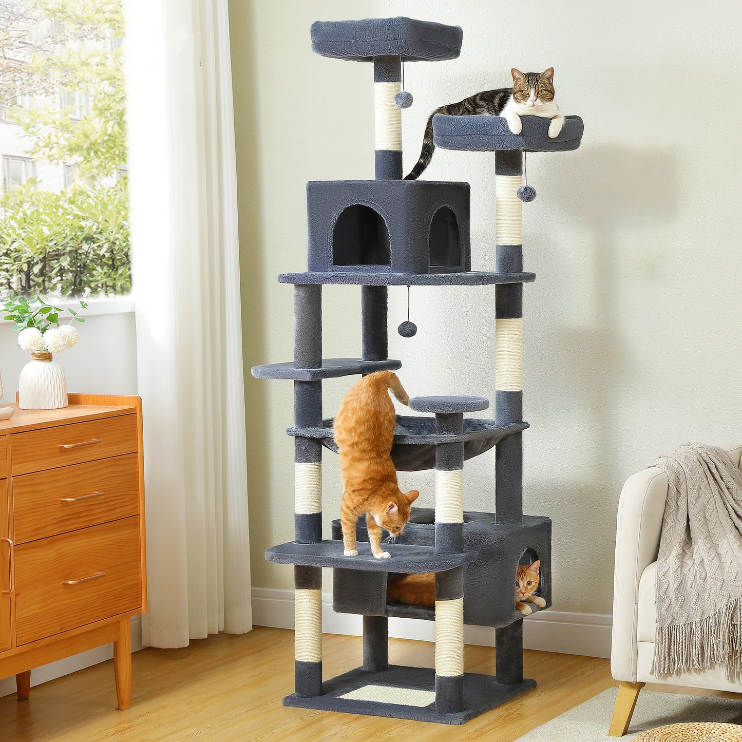 PEQULTI CN Multi Level Cat Tree Tower With Scratching Posts Cat Condo And Hammock