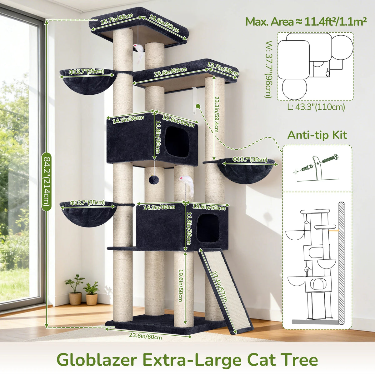 GLOBLAZER Multi-Level Cat Tree With Scratching Posts And Hammocks