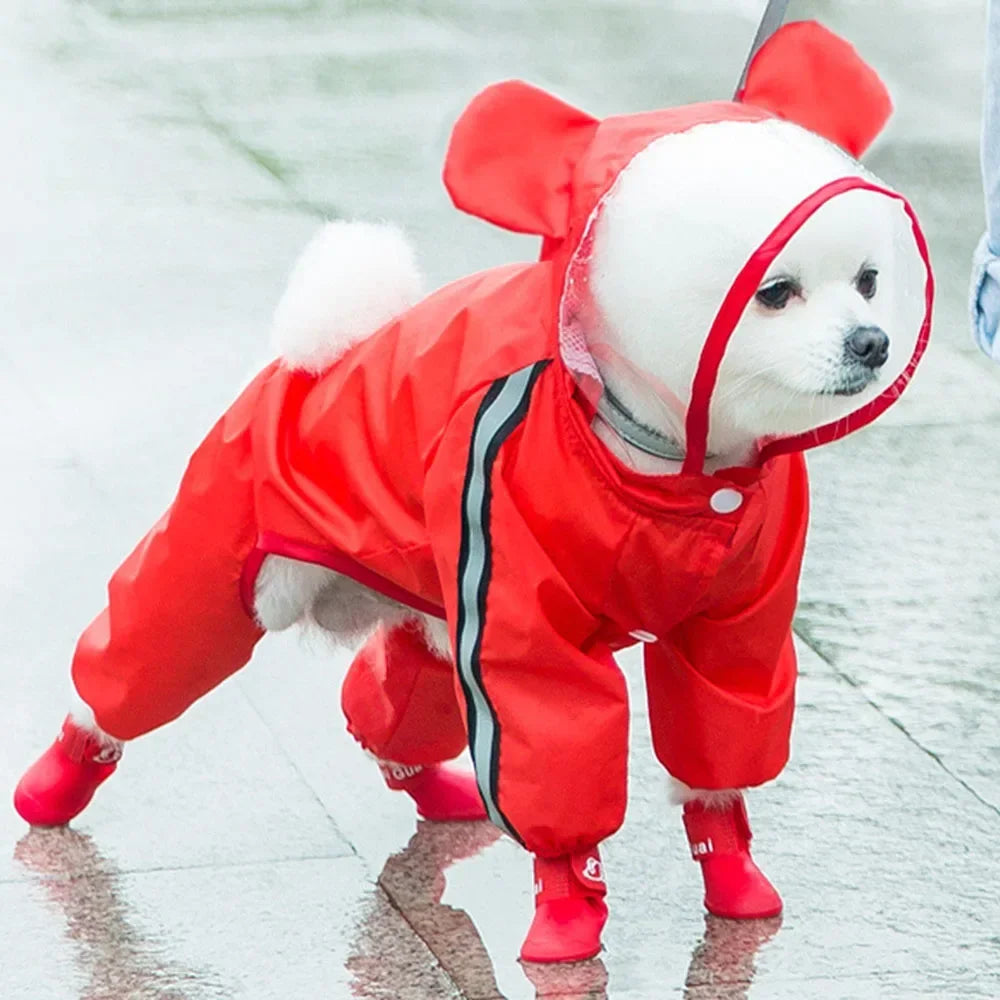 Bear Shape Dog Raincoat With Hat Reflective Waterproof Hooded Coat