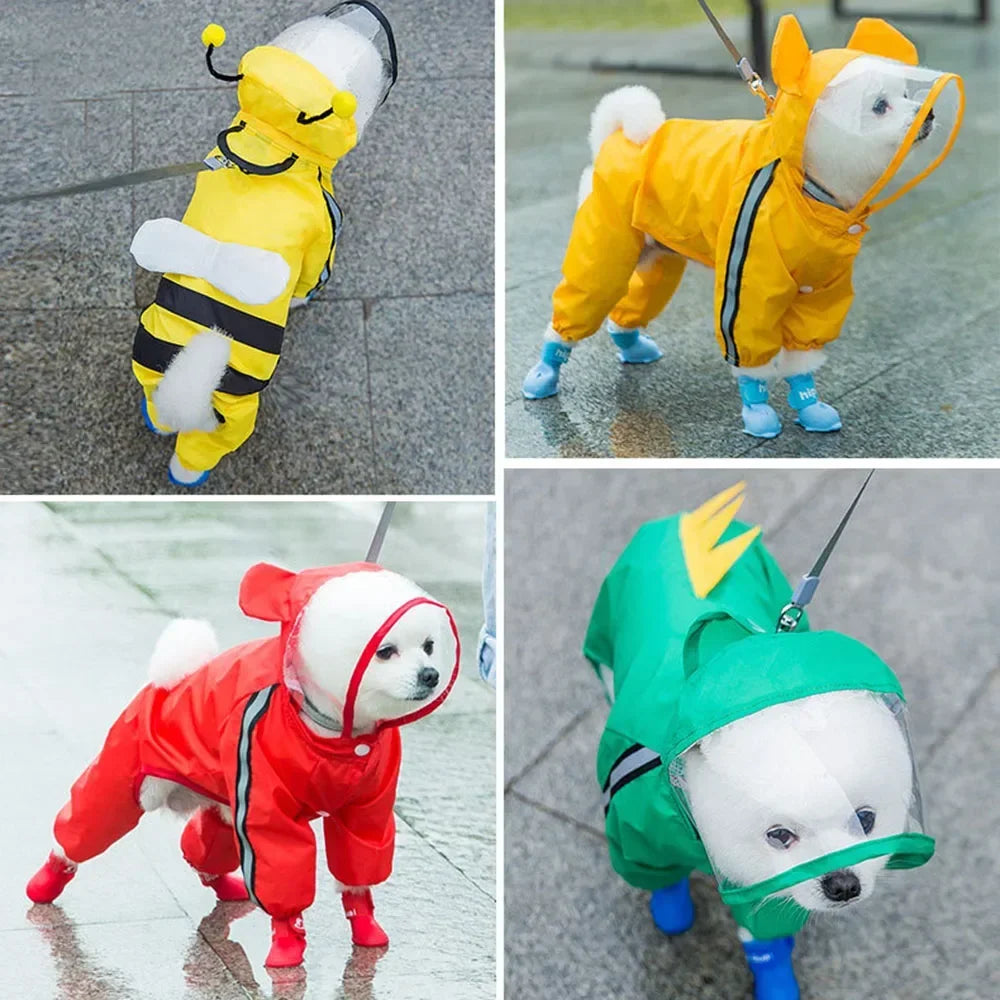 Bear Shape Dog Raincoat With Hat Reflective Waterproof Hooded Coat