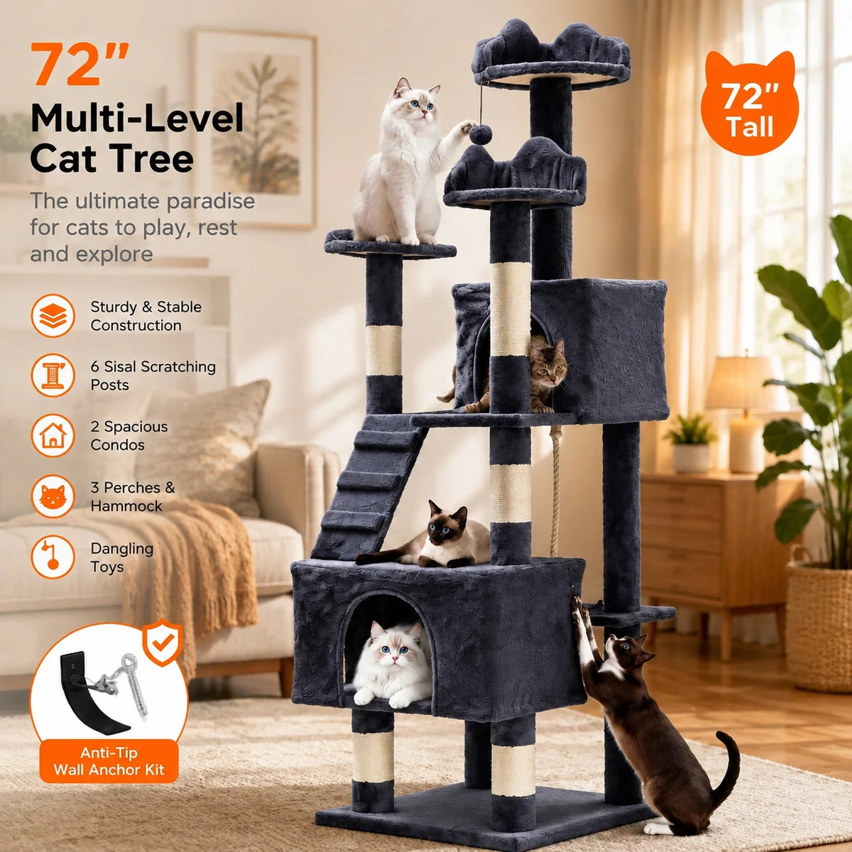 HOSSLLY Multi-Level Cat Tree Tower With Scratching Posts And Hammock