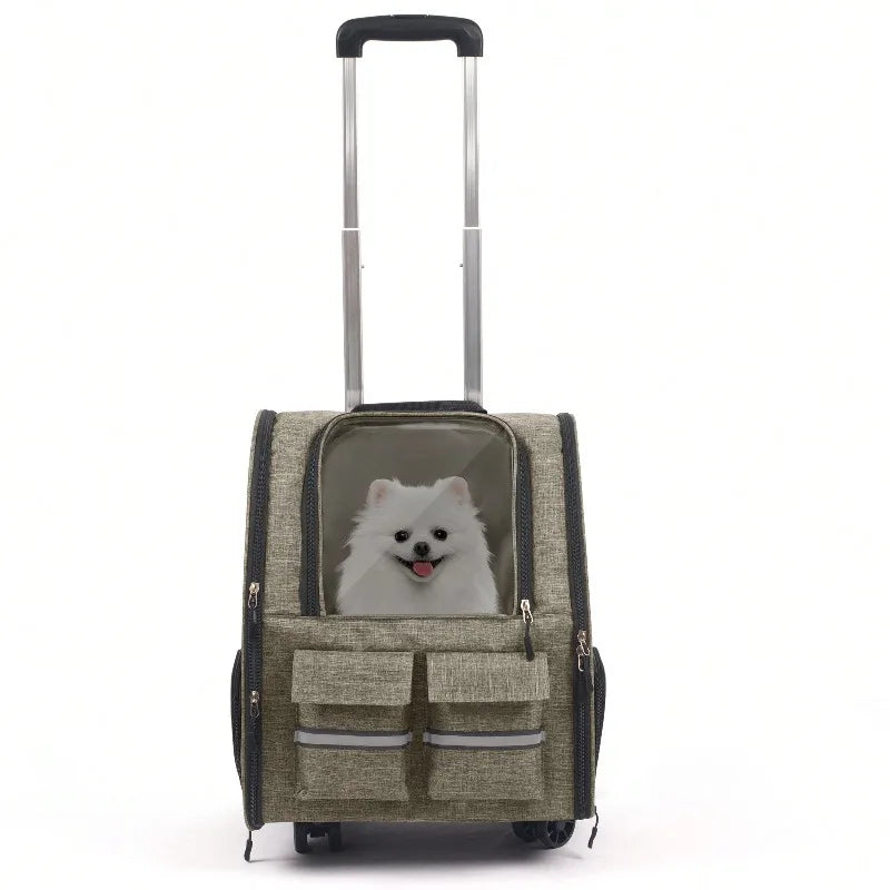 Rolling Pet Carrier With Telescopic Handle And Shoulder Strap