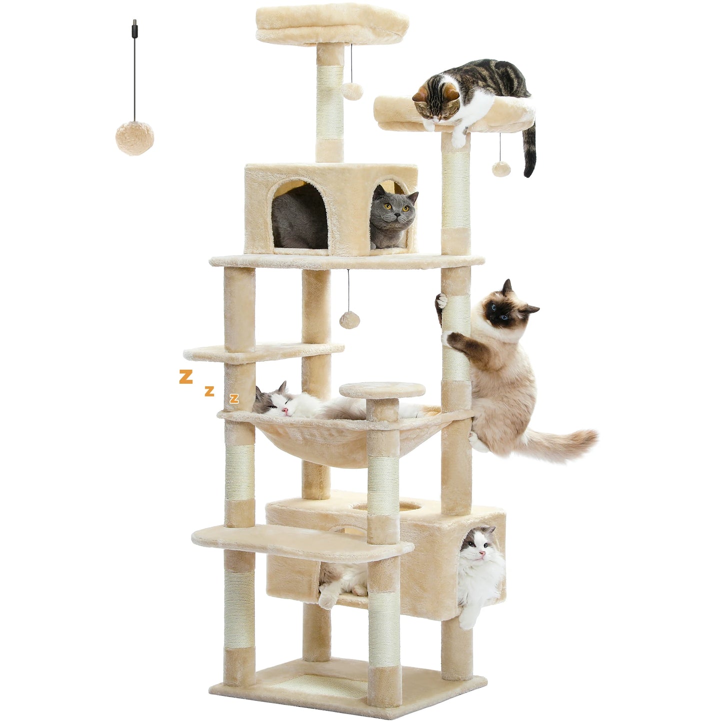 PEQULTI CN Multi Level Cat Tree Tower With Scratching Posts Cat Condo And Hammock