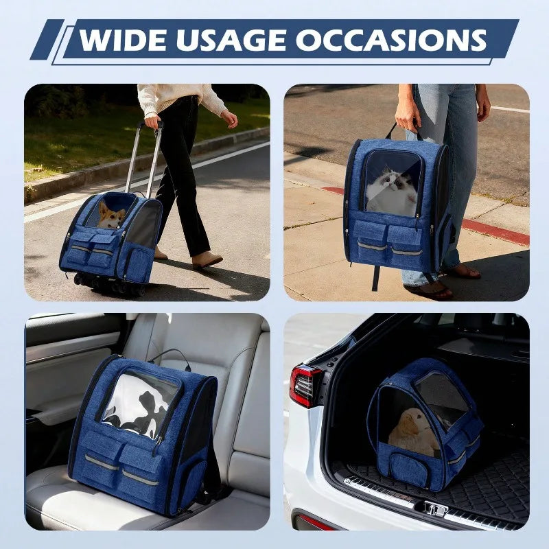 Rolling Pet Carrier With Telescopic Handle And Shoulder Strap