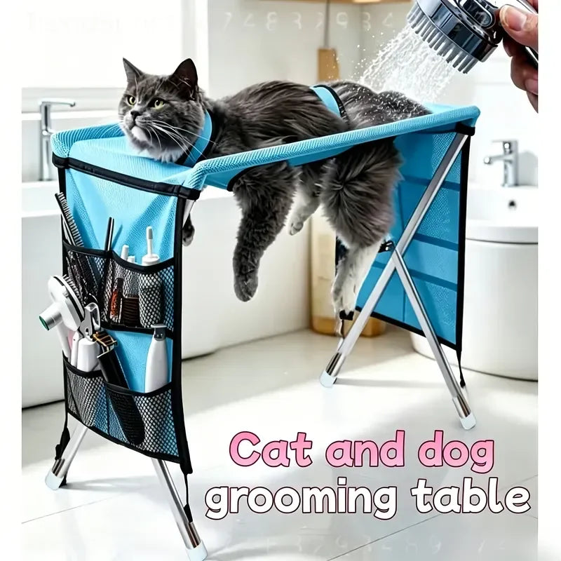 Foldable Pet Grooming Hammock With Stainless Steel Frame Stand