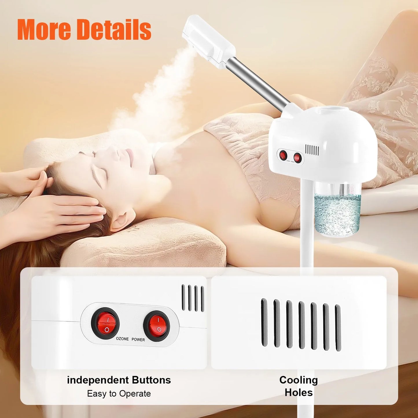 Ozone Facial Steamer On Wheels With Adjustable Height Rotatable Nozzle
