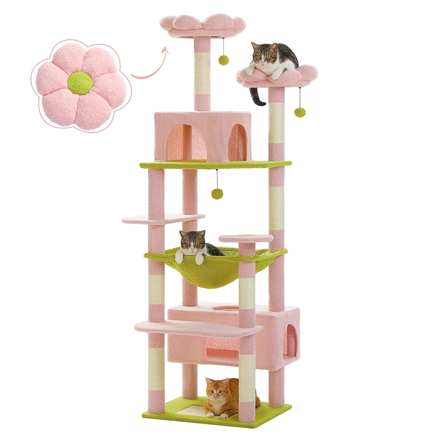 PEQULTI CN Multi Level Cat Tree Tower With Scratching Posts Cat Condo And Hammock