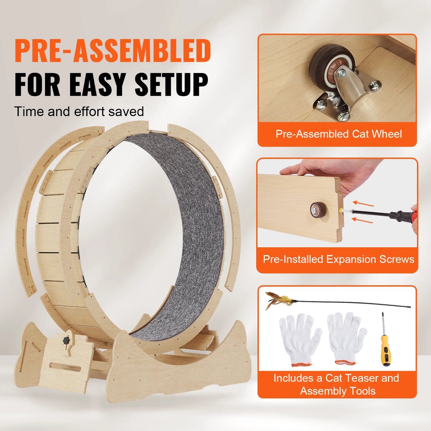 Wooden Cat Exercise Wheel Indoor Running Wheel With Detachable Carpet
