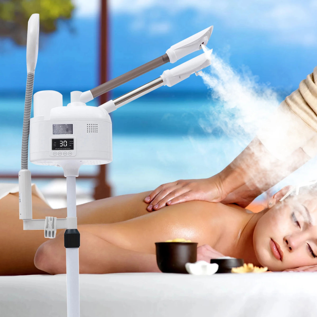 Bymaocar Facial Steamer With Hot Cold Nozzle And LED Lamp