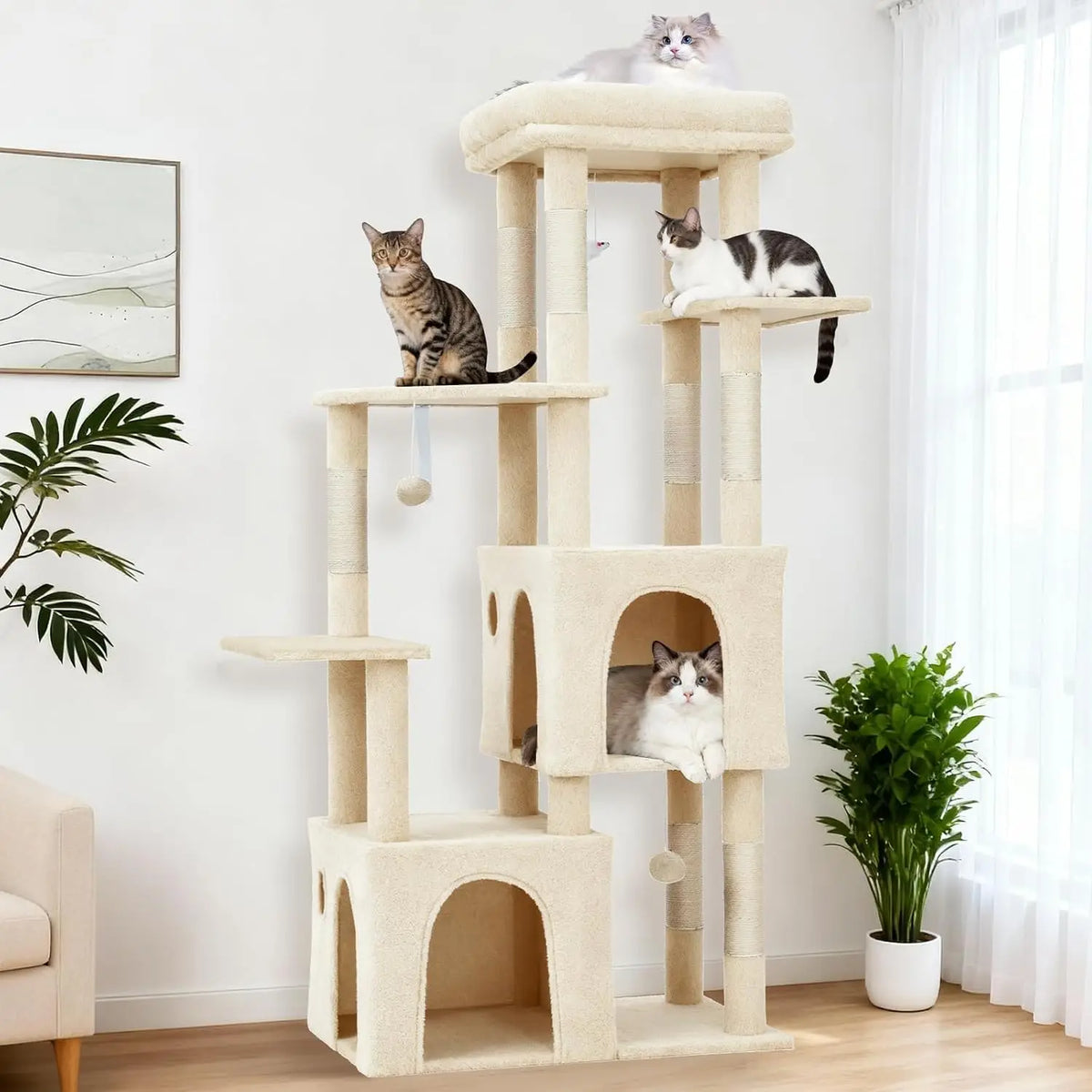 Multi Level Cat Tree Tower With Scratching Posts And Condos
