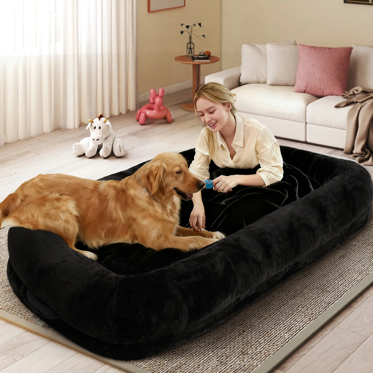 Large Human Dog Bed Orthopedic Faux Fur With Removable Cover