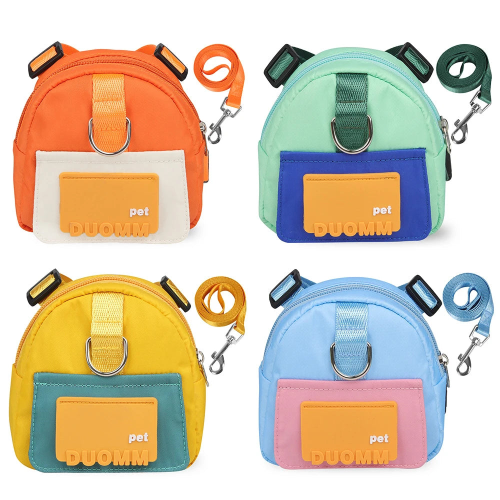 Cute Adjustable Pet Backpack With Harness Leash And Treat Pouch