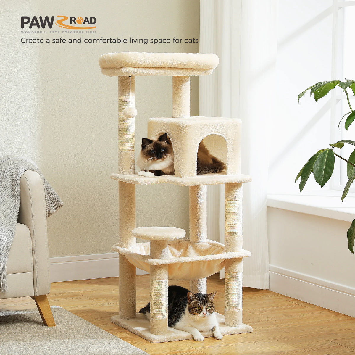 PETEPELA Indoor Cat Tree Tower With Hammock Condo And Perch