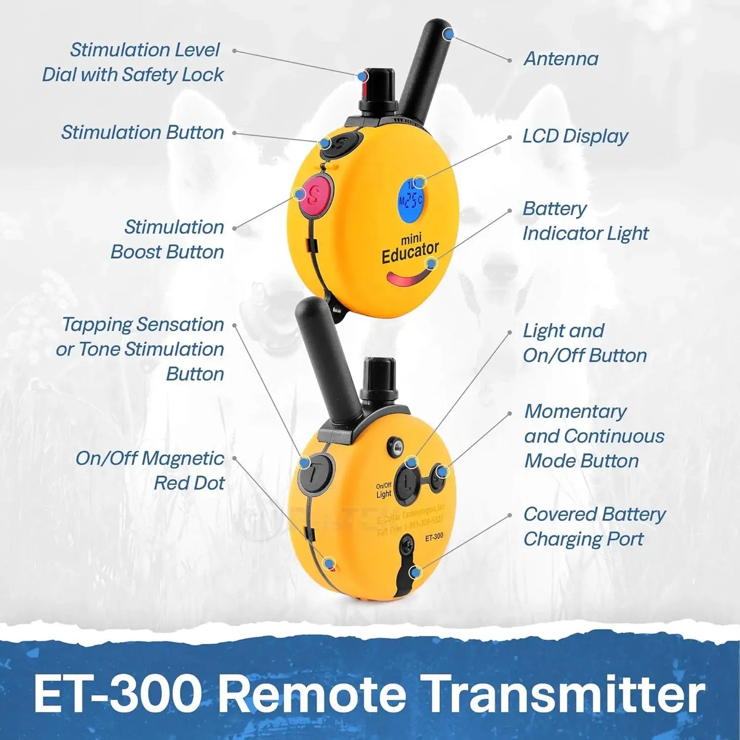 ET-300 Mini Dog Training E Collar With Remote Waterproof Half Mile 100 Levels