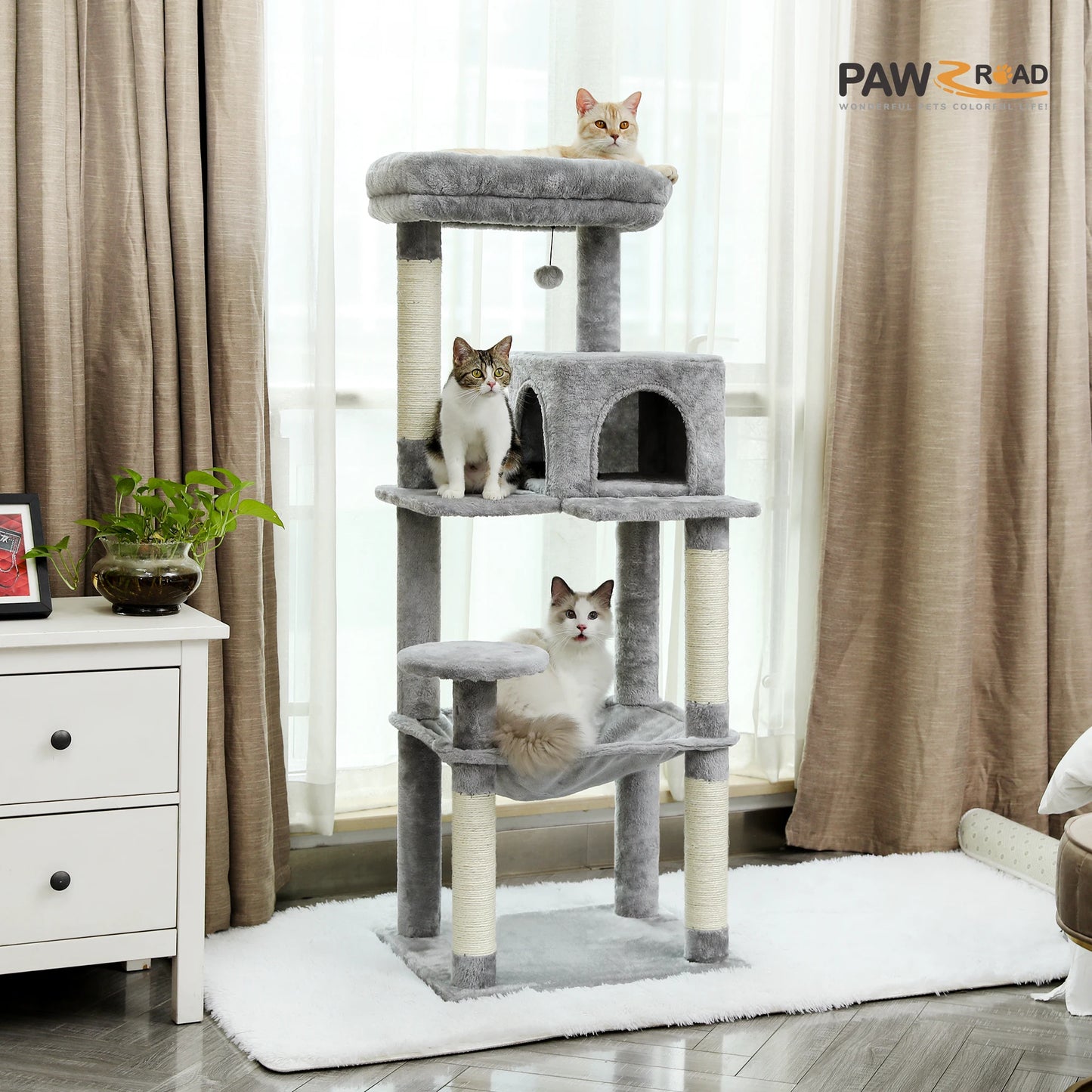 PAWZ Road Cat Tree Indoor 5 Level Tower For Large Cats Cozy Condo Perch