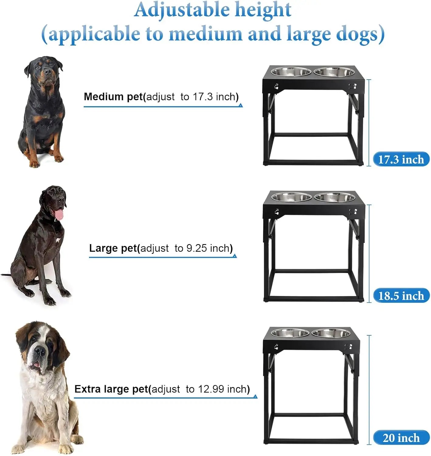Adjustable Elevated Dog Bowls Stainless Steel Non Slip Feeder