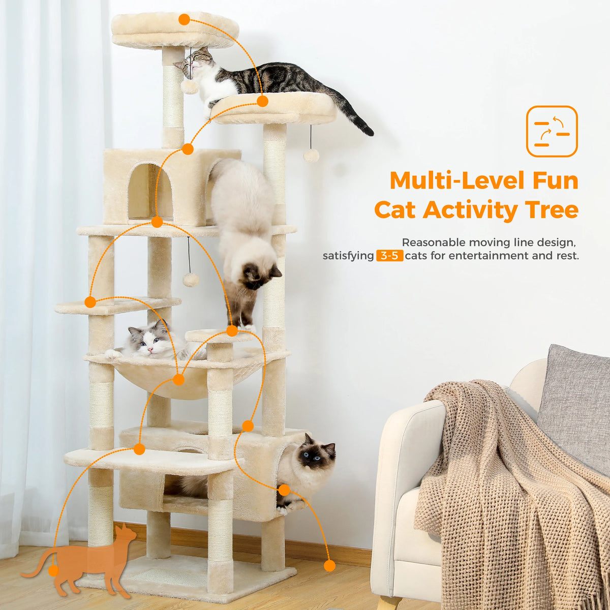 PAWZ Road Large Cat Tree Tower With Scratching Posts Hammock