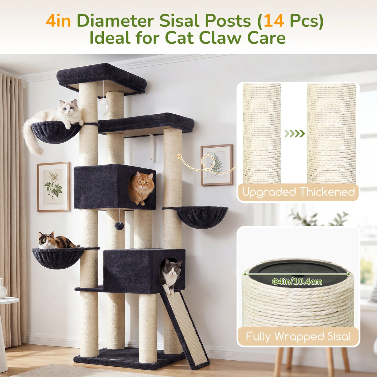 GLOBLAZER Multi-Level Cat Tree With Scratching Posts And Hammocks