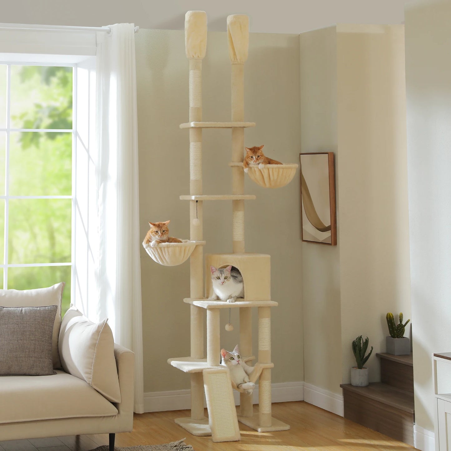 PAWZ Road Cactus Cat Tree Floor To Ceiling Cat Tower Five Tiers Scratching Posts