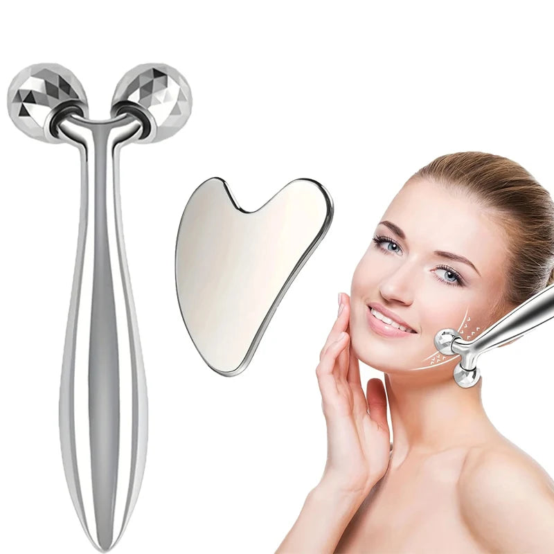 Stainless Steel Gua Sha Facial Tool 3D Roller Massager Eye Massager