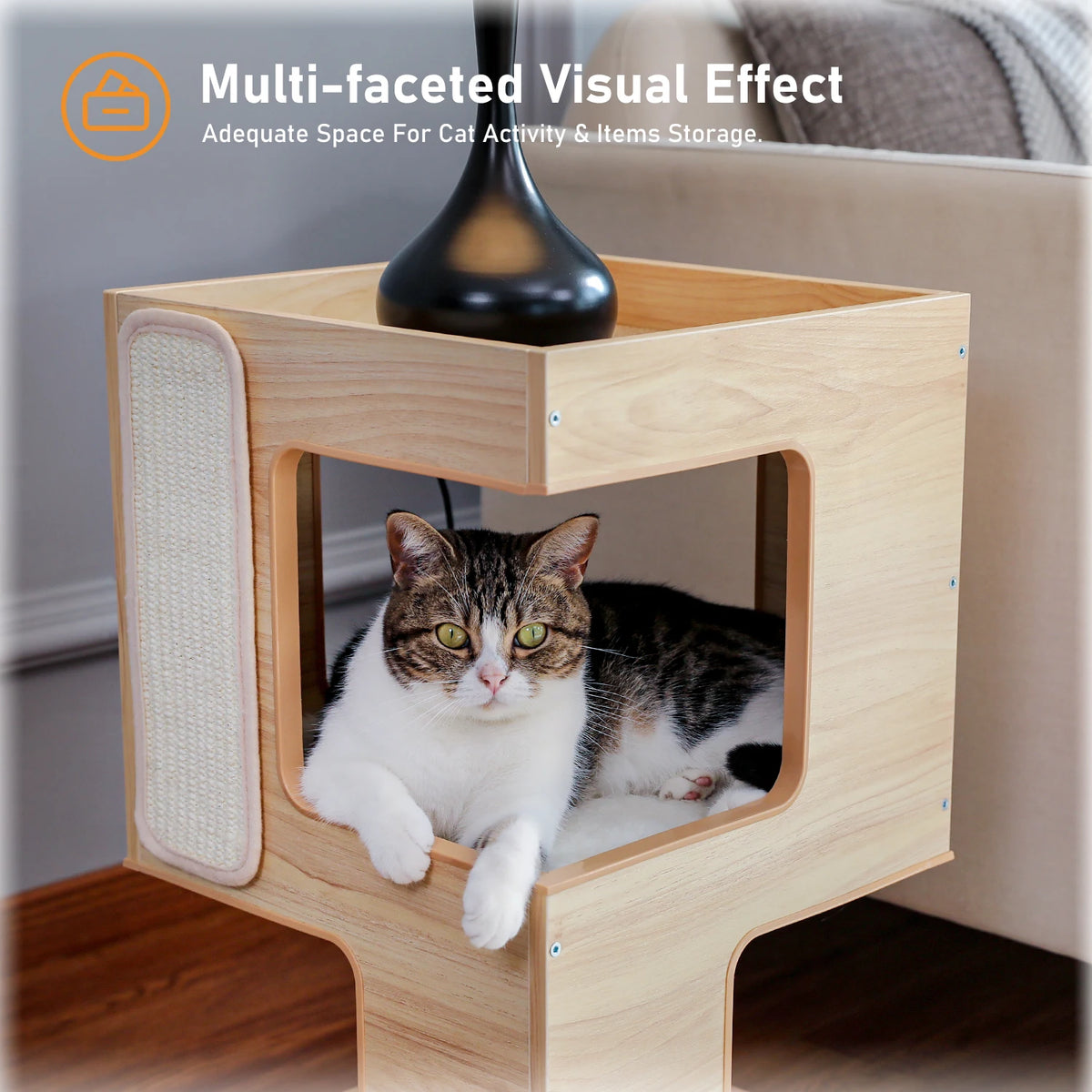 PAWZ Road Wooden Cat Condo House Bed With Scratching Pad