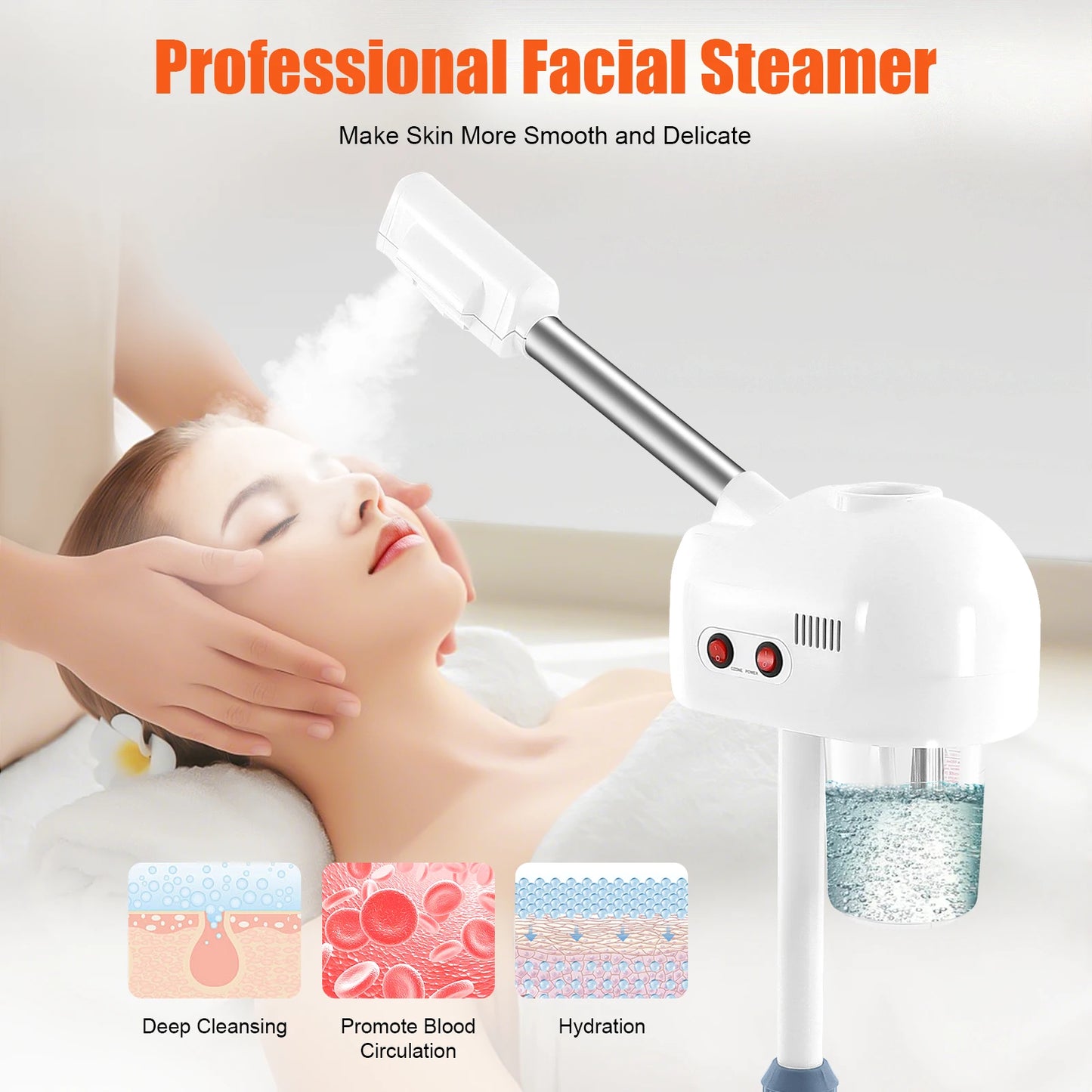 Bymaocar 800W Ozone Facial Steamer With Adjustable Height