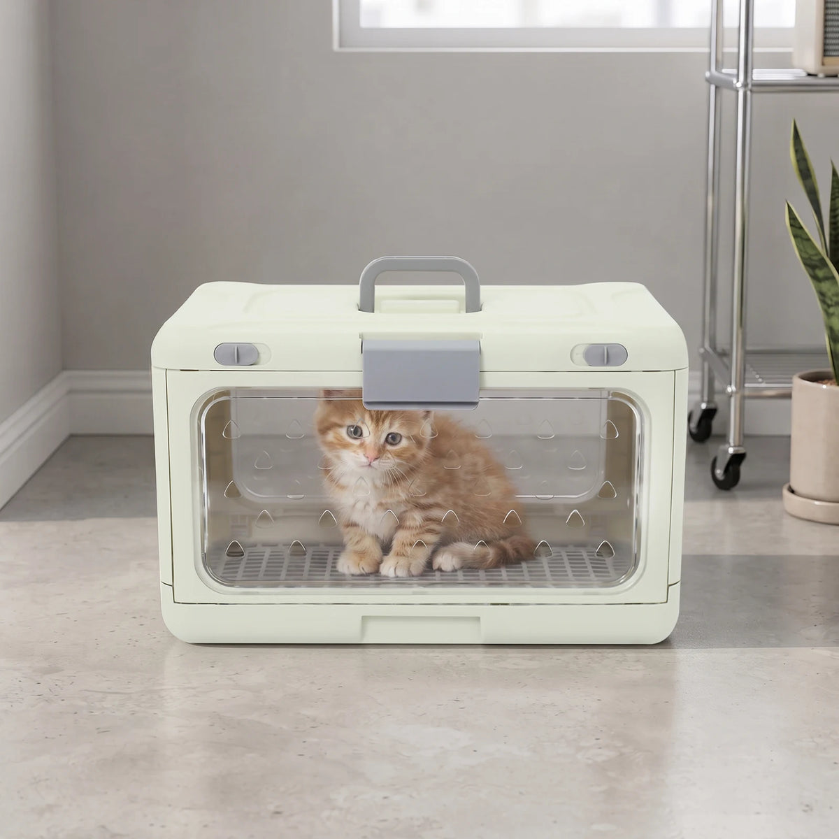 Foldable Hard Shell Pet Carrier Cage With Breathable Ventilation