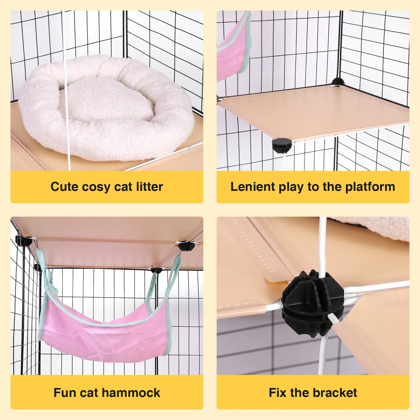 3 Tiers Indoor Cat Enclosure With Hammock And Bed Playpen For 1 To 3 Cats