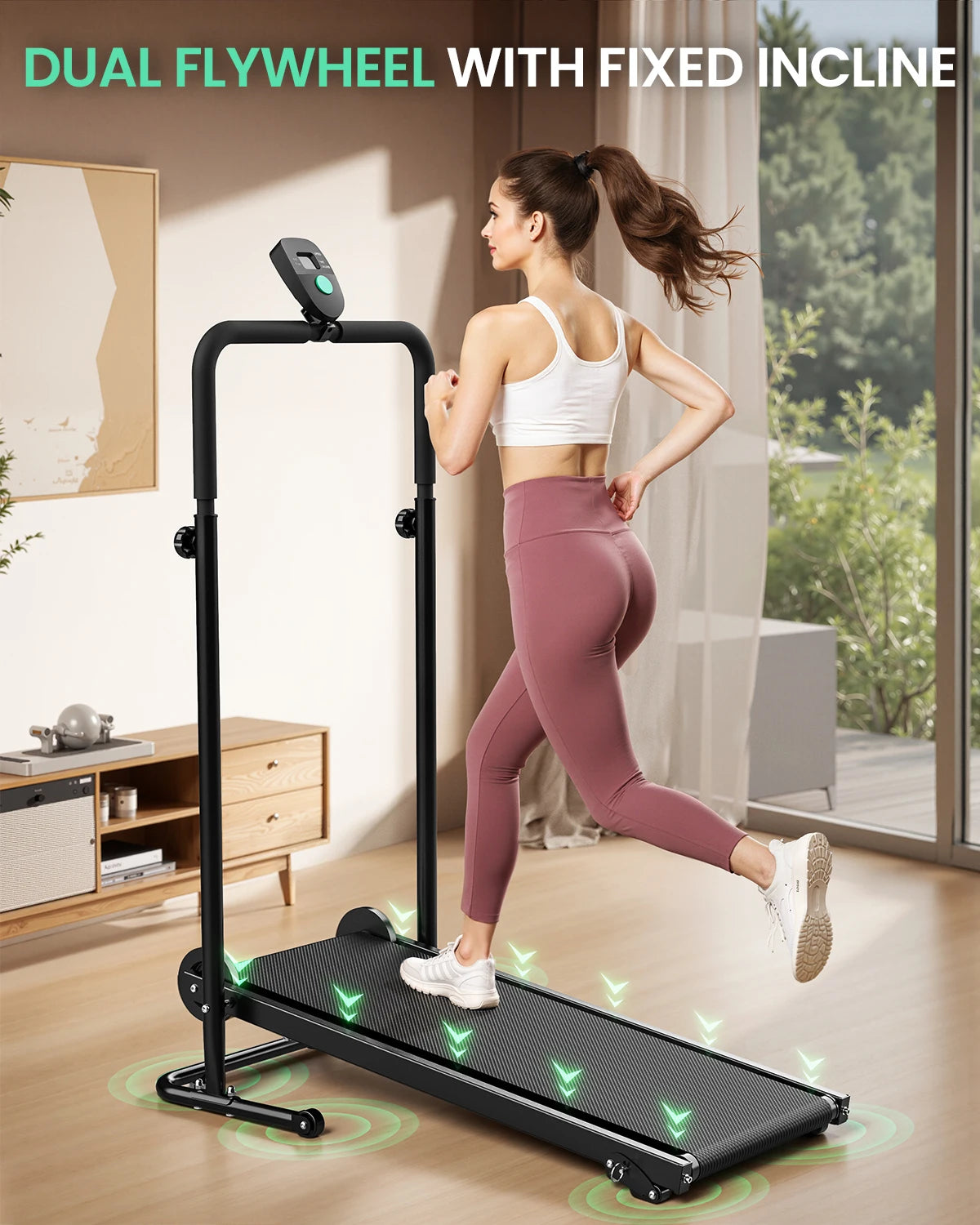 AKLUER Non Electric Treadmill With Dual Flywheel And Adjustable Incline
