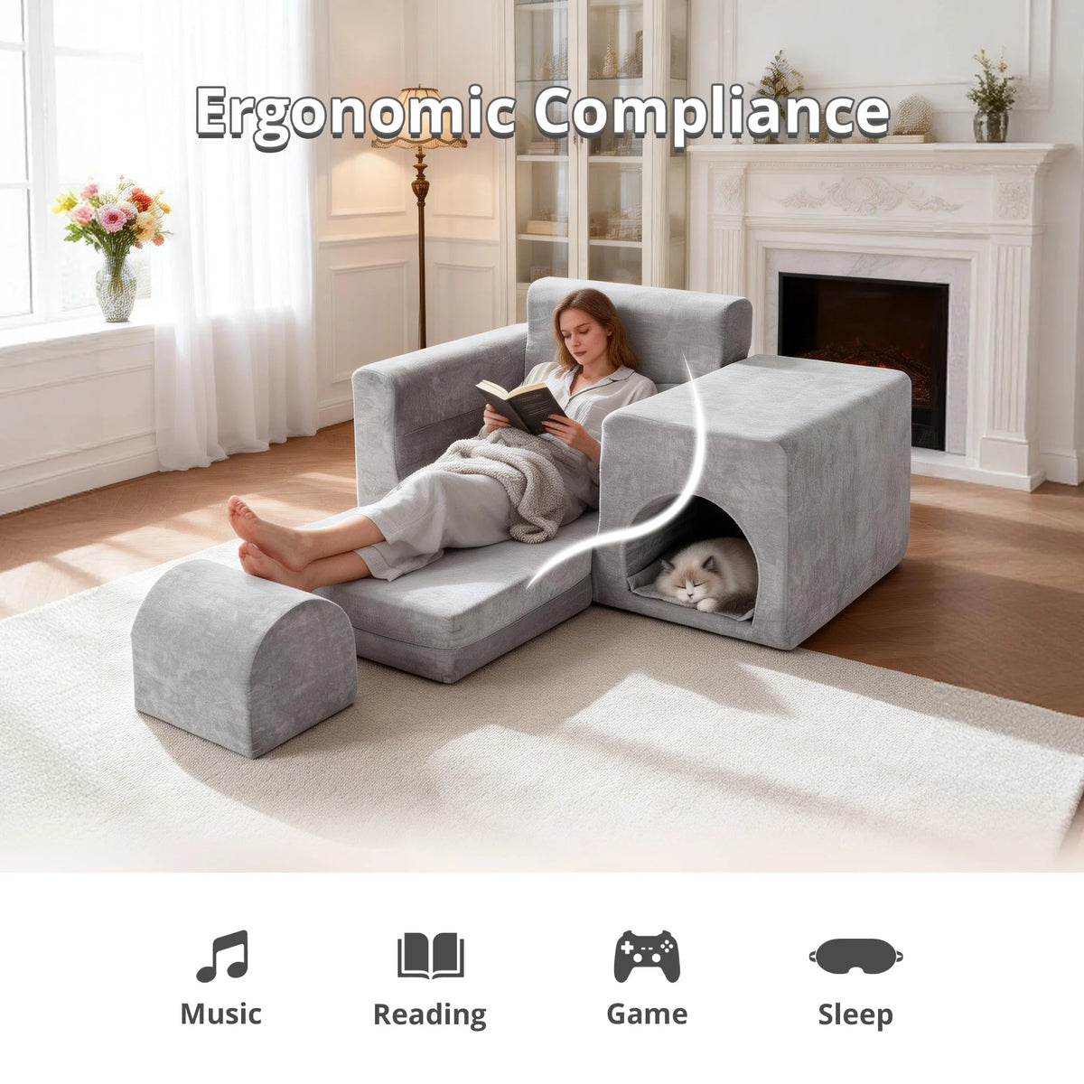 5-In-1 No Assembly Sofa Bed With Ottoman Pet Friendly