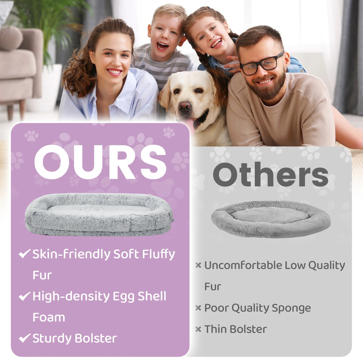 Large Human Dog Bed Orthopedic Faux Fur With Removable Cover