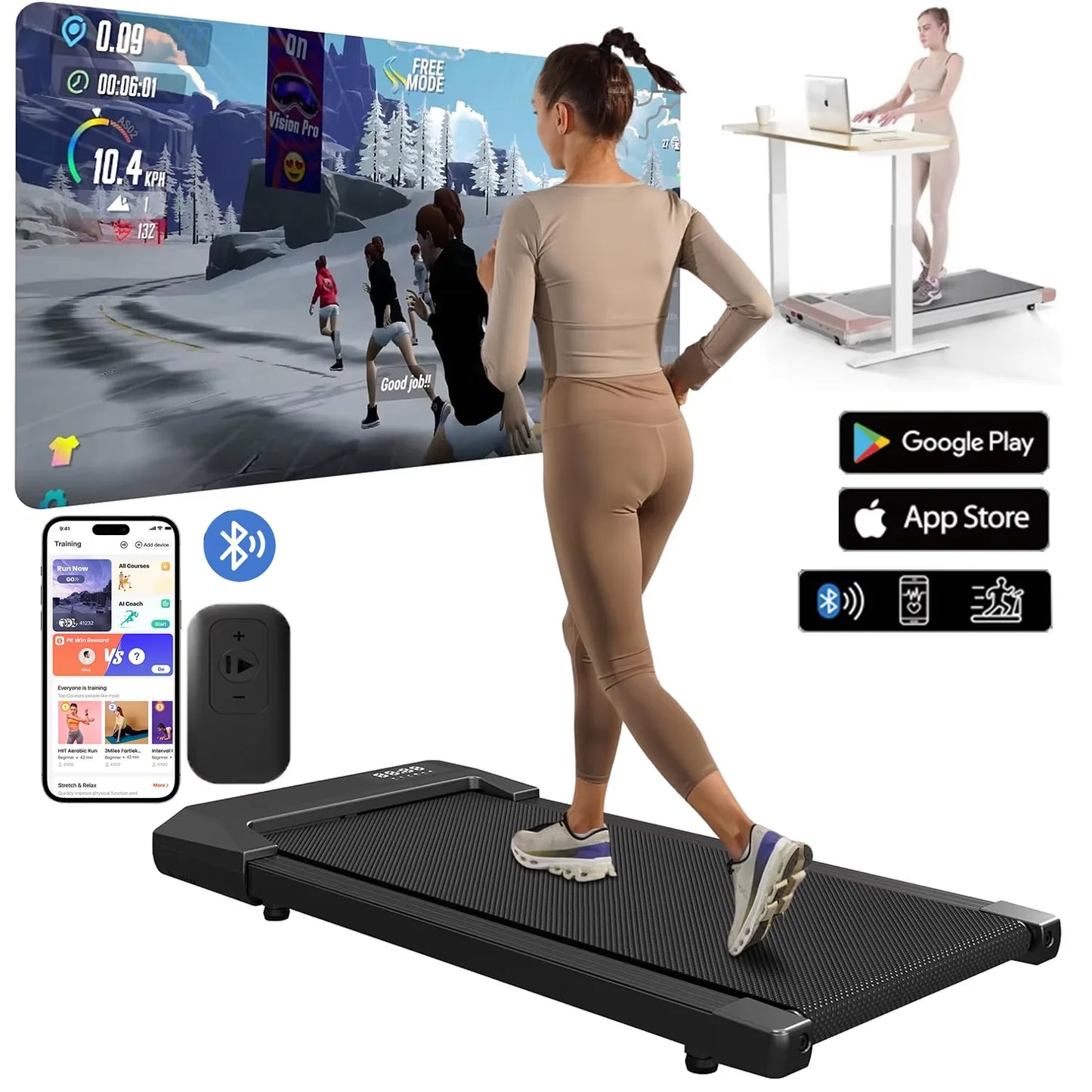 Superun 300lb Capacity 2.5HP Home Treadmill 2in1 Walking Running