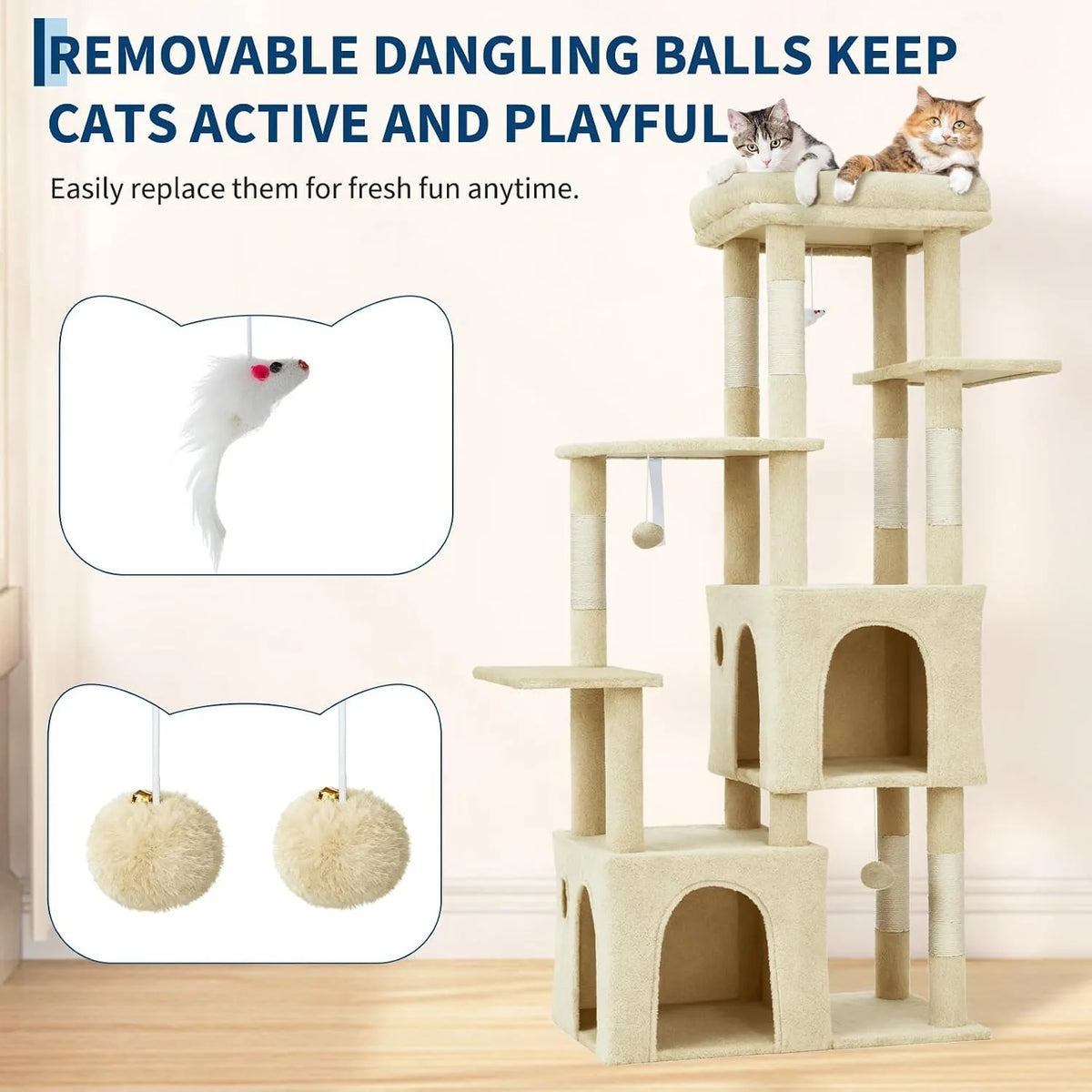 Multi Level Cat Tree Tower With Scratching Posts And Condos