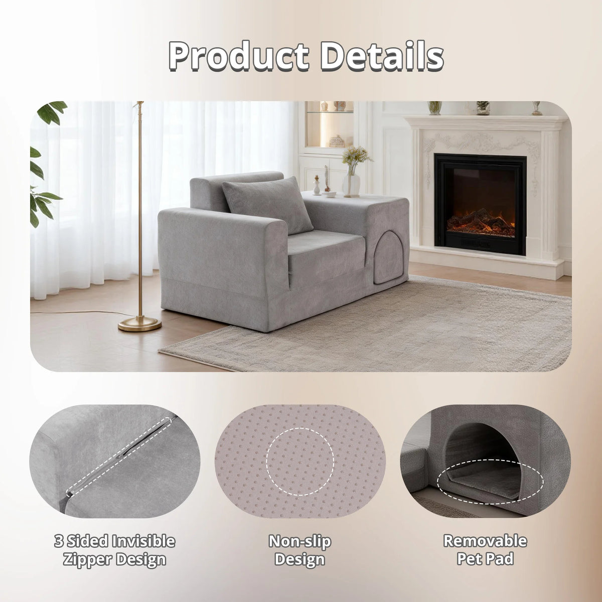 5-In-1 No Assembly Sofa Bed With Ottoman Pet Friendly