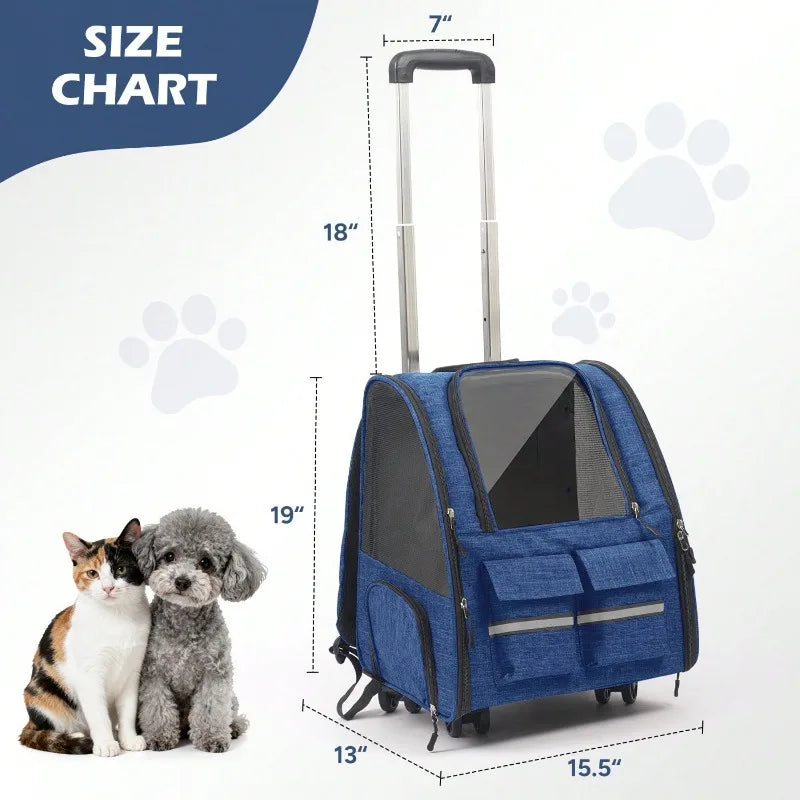 Rolling Pet Carrier With Telescopic Handle And Shoulder Strap
