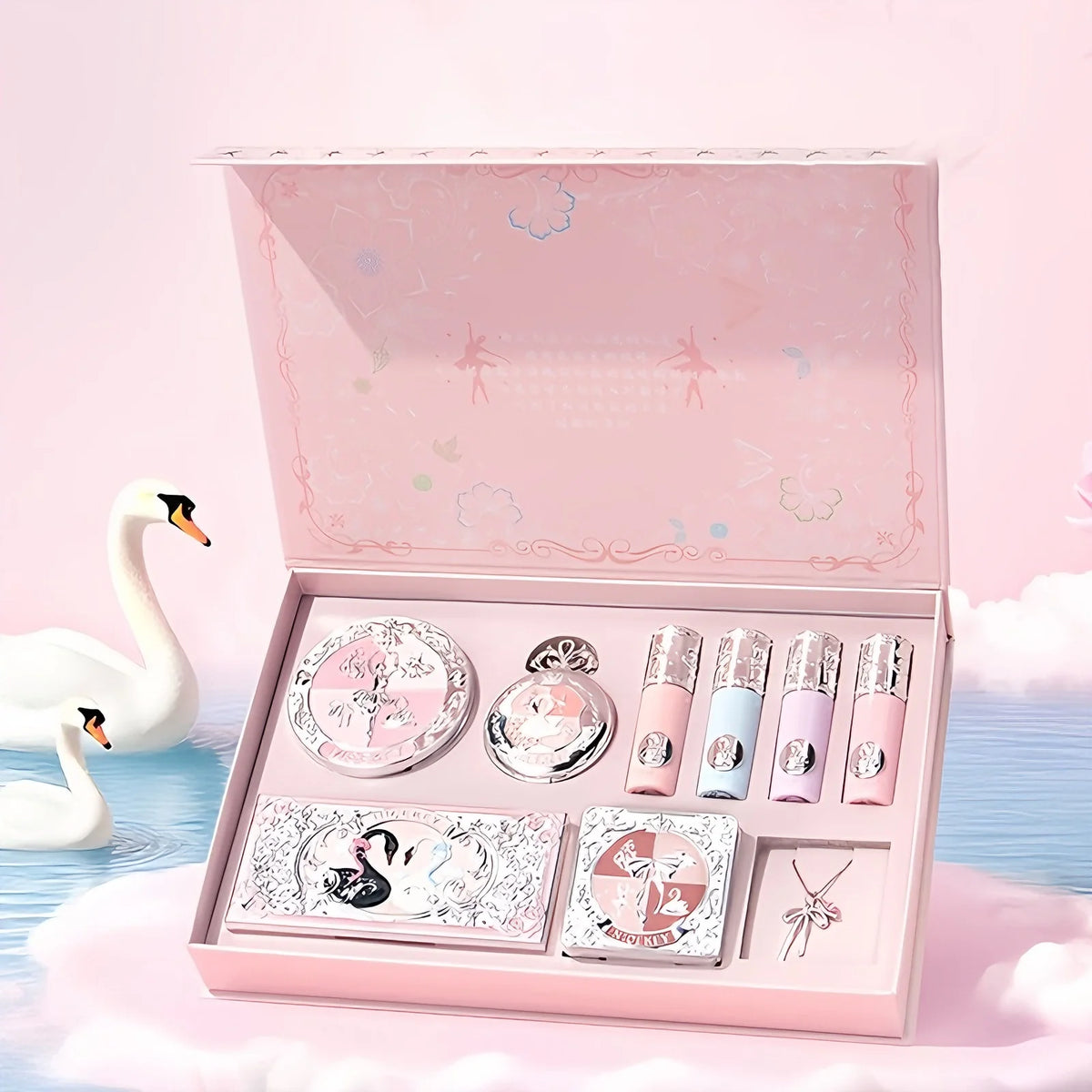 Swan Ballet 9‑Piece Makeup Gift Set for Women & Beginner Students, All‑in‑One Cosmetic Kit: Eyeshadow, Pressed Powder, Lipstick, Blush. Perfect Gift for Birthday, Valentine’s Day, Halloween, Exquisite Party Present