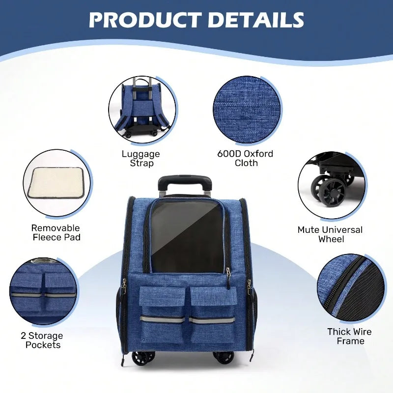Rolling Pet Carrier With Telescopic Handle And Shoulder Strap