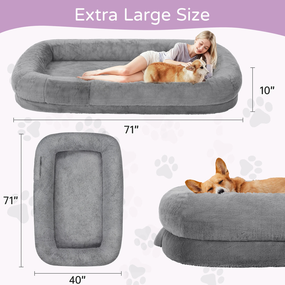 Large Human Dog Bed Orthopedic Faux Fur With Removable Cover