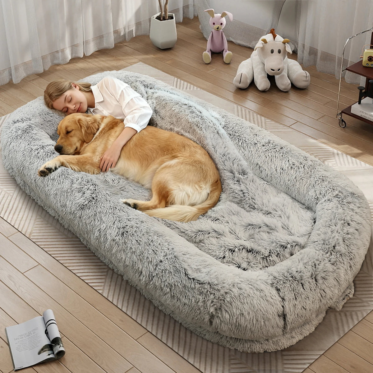 Large Human Dog Bed Orthopedic Faux Fur With Removable Cover