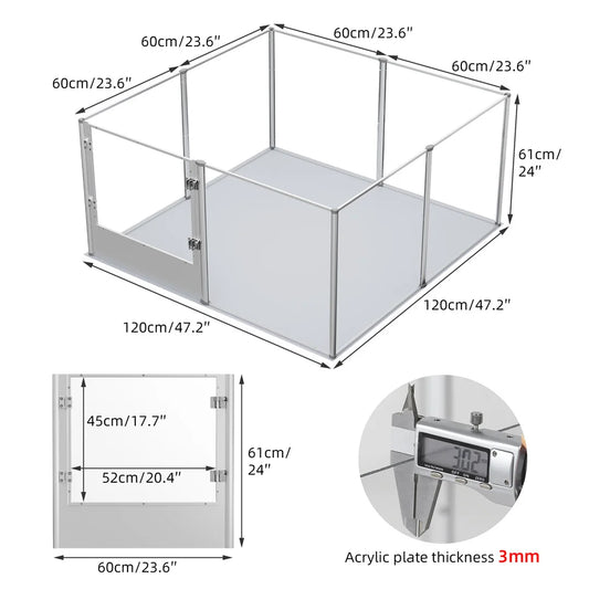 BINGOPAW Clear Acrylic Pet Playpen Whelping Pen Cage Waterproof Pad