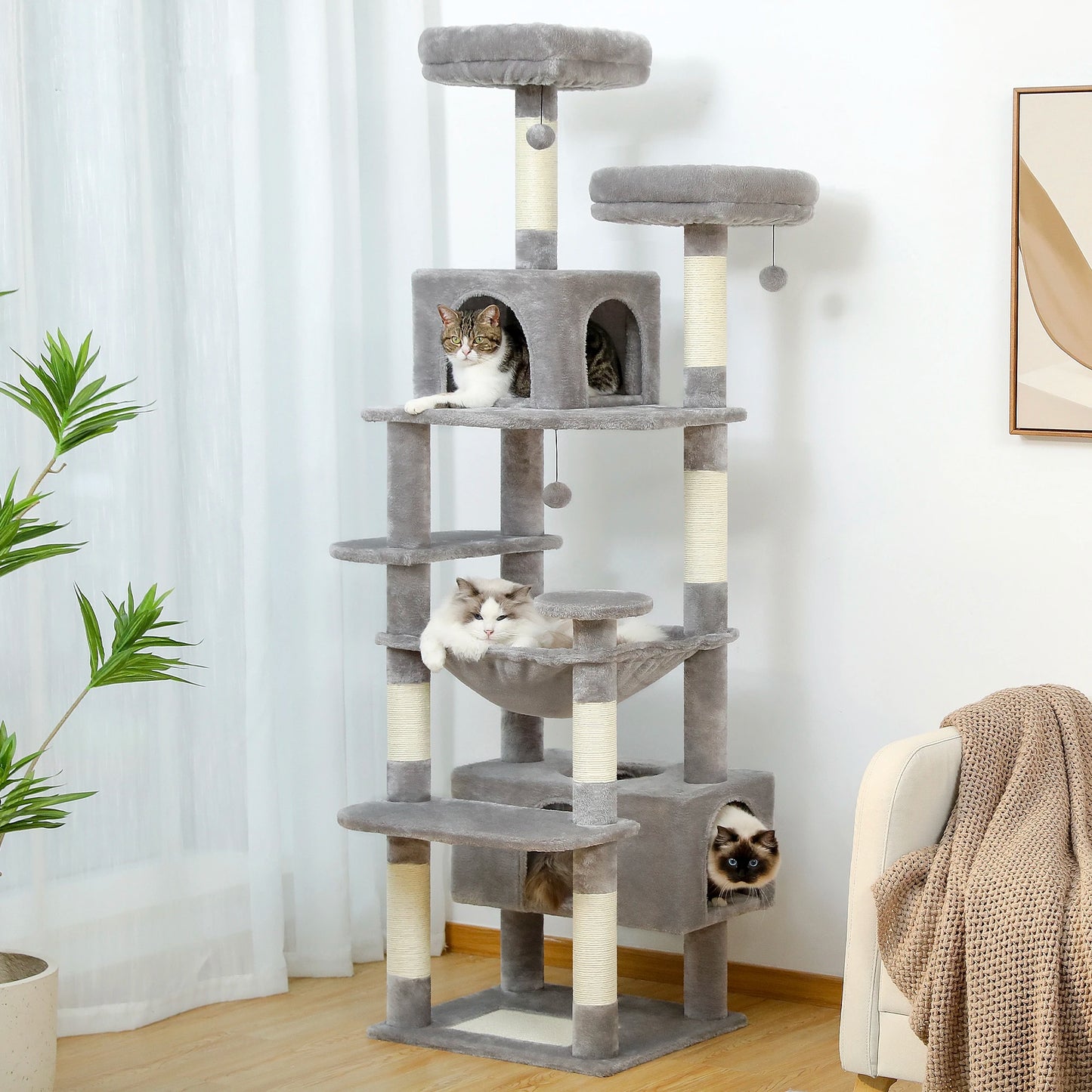 PEQULTI CN Multi Level Cat Tree Tower With Scratching Posts Cat Condo And Hammock