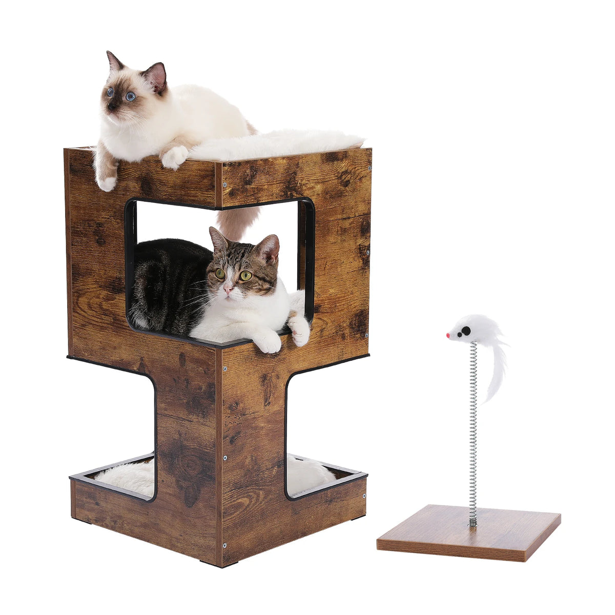 PAWZ Road Wooden Cat Condo House Bed With Scratching Pad